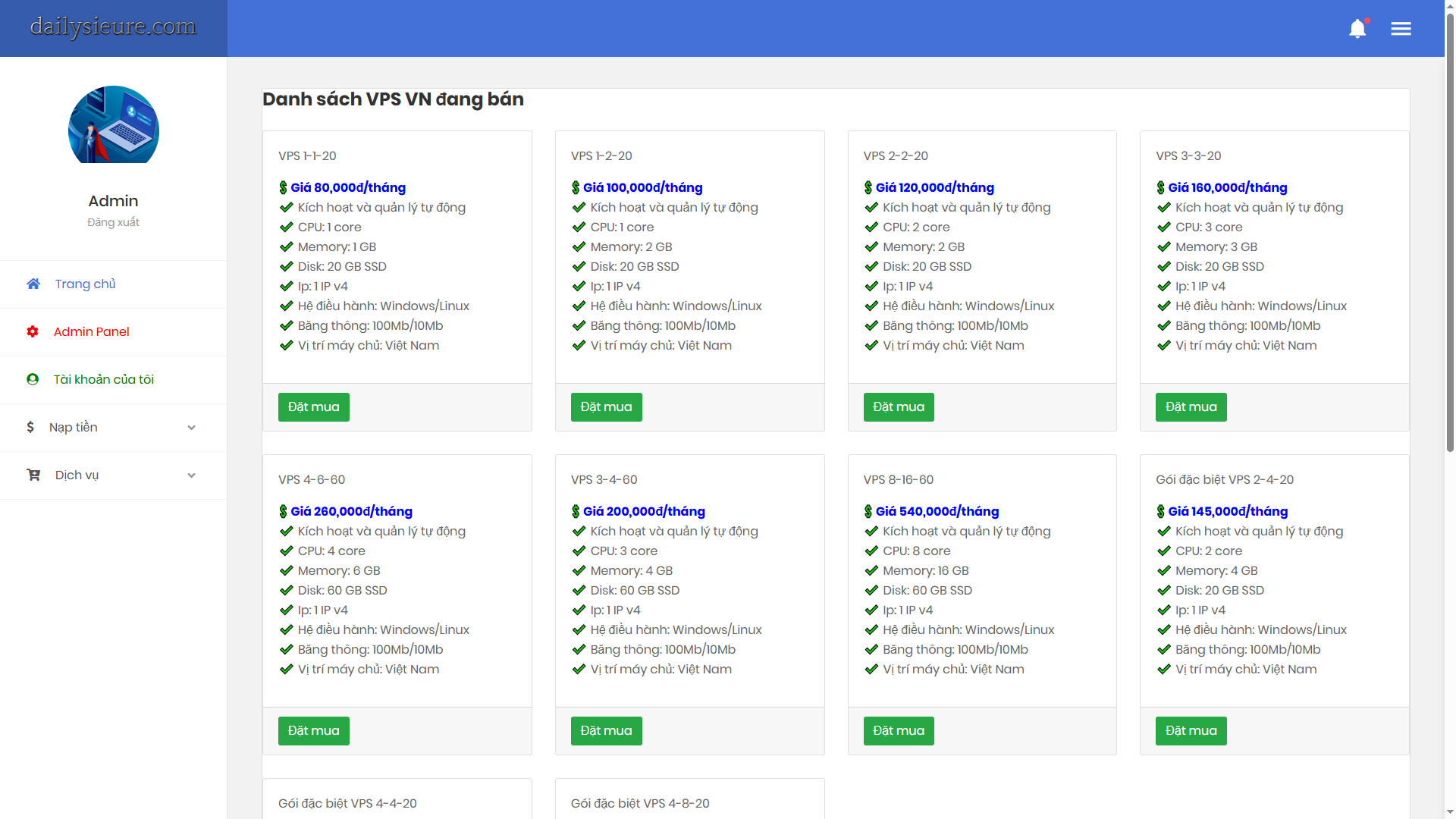  Code web bán dịch vụ tổng hợp các modules của dailysieure - QuangHauIuEm